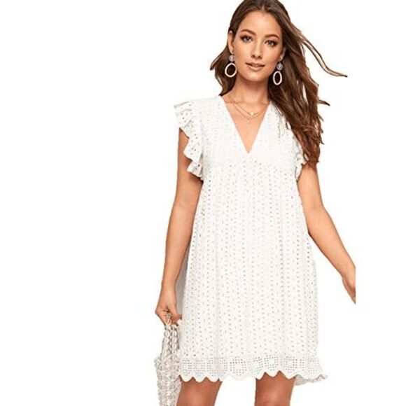 Women's Plain Short Sleeve Floral Summer Floral Lace Prom Party Shift Dress - Picture 1 of 5